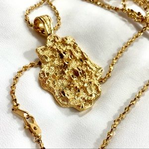 Textured Pendant Necklace Warm Gold Tone Charm 24”